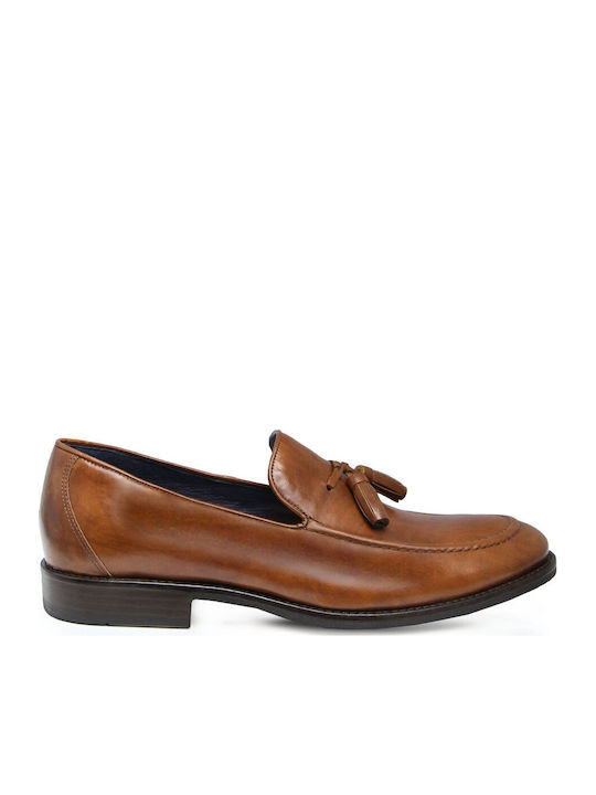 Leather Men's Moccasins In Tabac Brown Colour