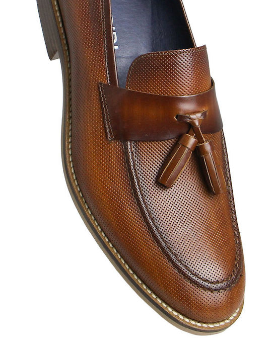 Leather Men's Moccasins In Tabac Brown Colour