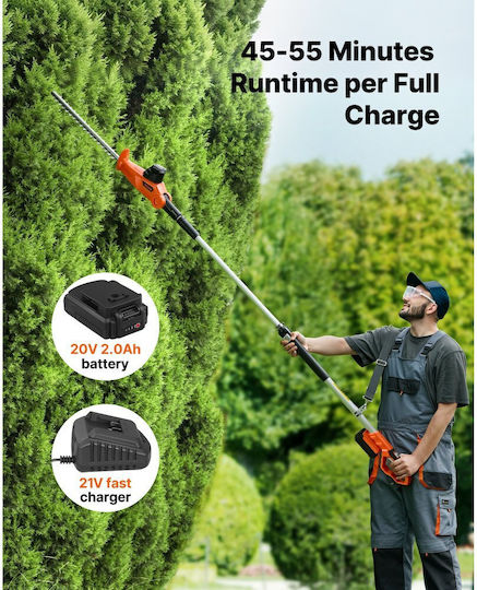 Vevor WXDDLLJ20AHGETIDM001V2 Telescopic Battery Hedge Trimmer 20V with Blade Length 45.72cm