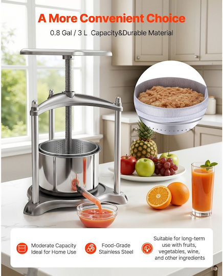 Vevor GJYZJLTMYS3LVL2T5001V0 Manual Grape Press 3 Litre