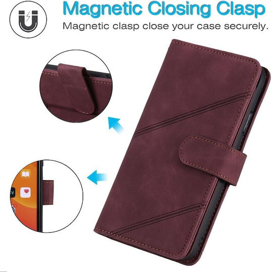Two Lines Wallet Case Wine Red Xiaomi Poco X3 NFC/X3 Pro