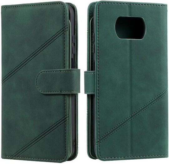 Two Lines Mobile Phone Case Wallet Green Xiaomi Poco X3 NFC/X3 Pro