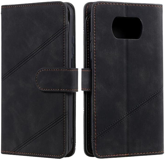 Two Lines Mobile Phone Case Wallet Black Xiaomi Poco X3 NFC/X3 Pro