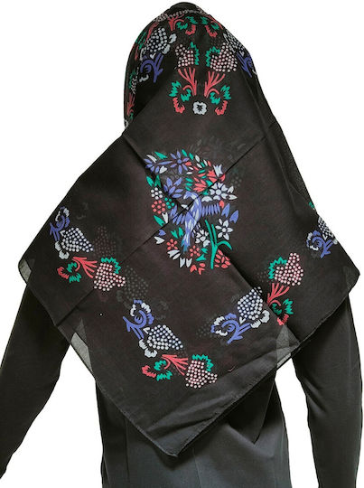 Epirus Women's Large Traditional Costume Headscarf Black Flowers Mark205 Black Leaves