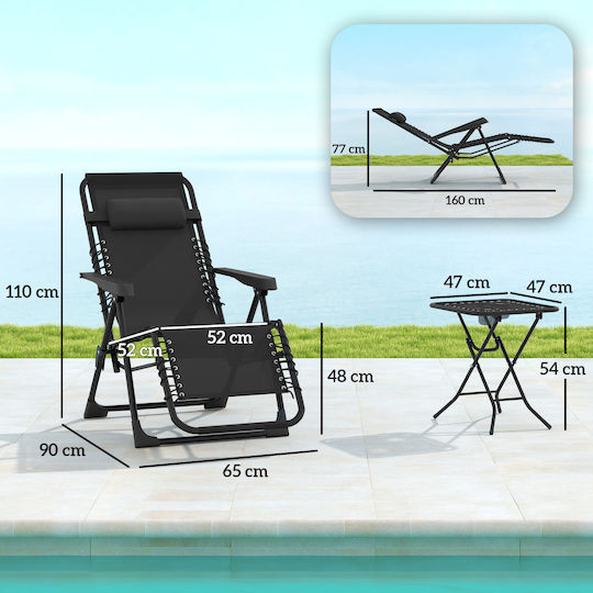 Outsunny Ξαπλώστρα-Πολυθρόνα Παραλίας Μαύρη Σετ 2τμχ