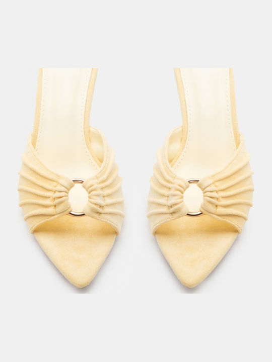 Suede Mules With Low Heel In Yellow Colour