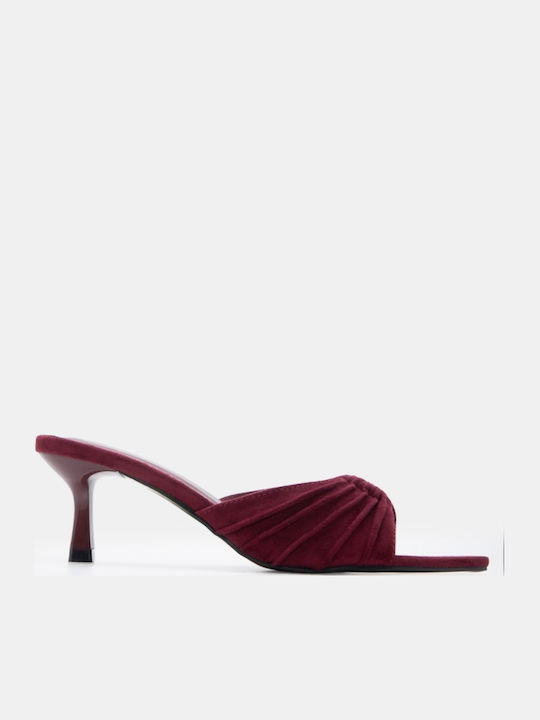 Suede Mules με Χαμηλό Τακούνι σε Μπορντό Χρώμα