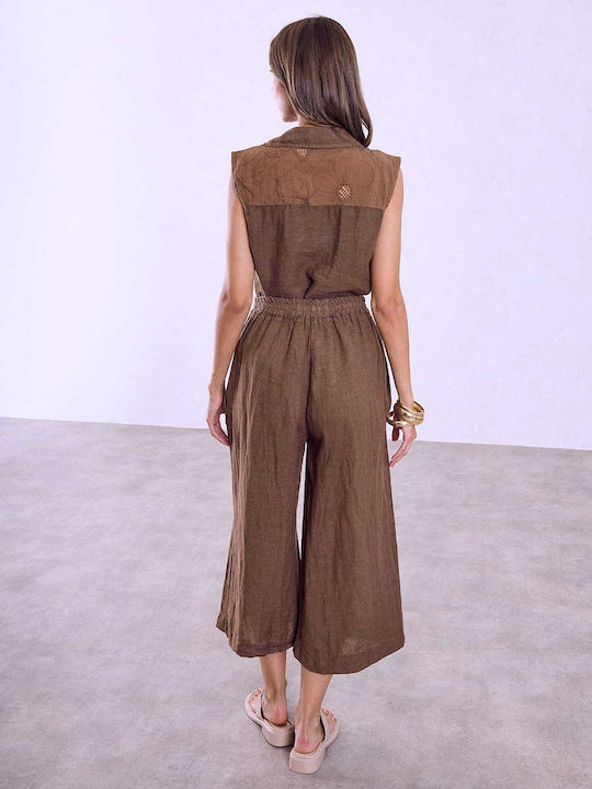 Celestino Γυναικεία Ψηλόμεση Ζιπ Κιλότ με Λάστιχο Loose Fit Celestino Γυναικεία Ψηλόμεση Ζιπ Κιλότ με Λάστιχο Loose Fit