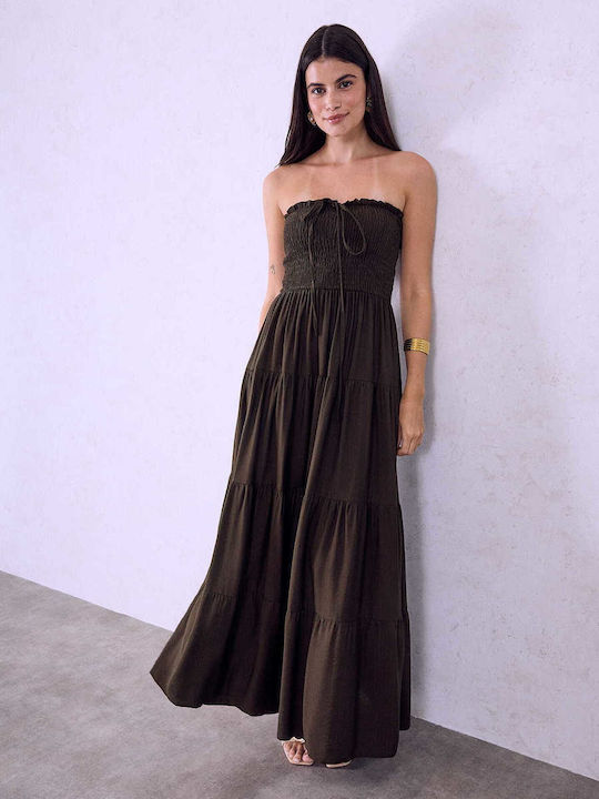 Celestino Women's Maxi Dress Smocked Dark Brown