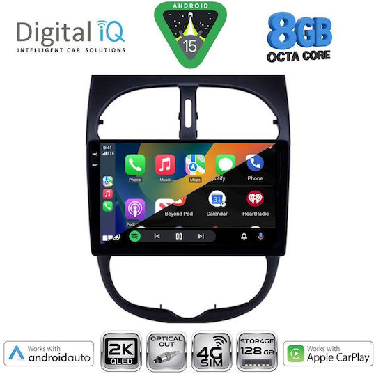 Digital IQ Ηχοσύστημα Αυτοκινήτου για Peugeot 206 1998-2006 (Bluetooth/USB/WiFi/GPS/Apple-Carplay/Android-Auto) με Οθόνη Αφής 9"