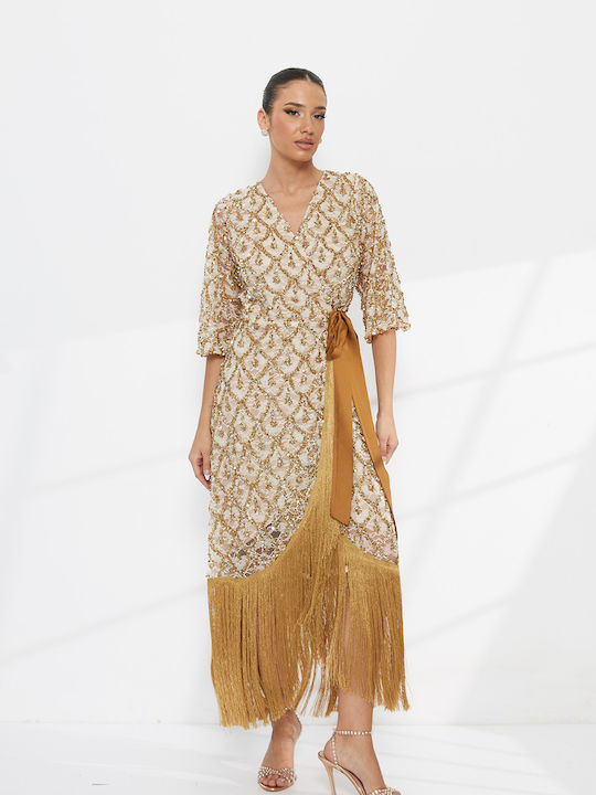 Maxi Abendkleid Wickel Gold