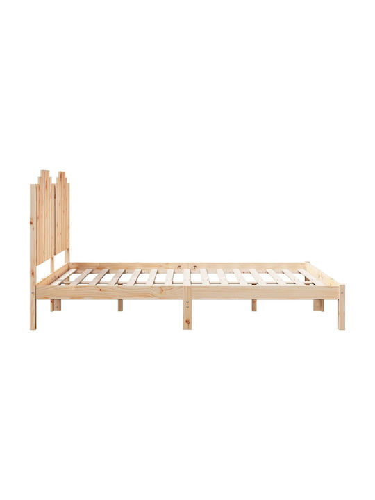 Double Bed Made of Solid Wood Beige with Slats for Mattress 160x220cm