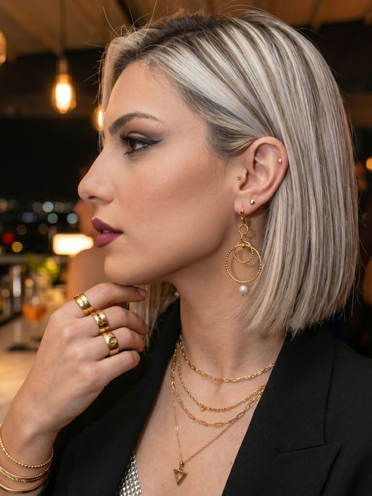 Oxette Earrings Hoops from Steel Gold Plated with Pearls