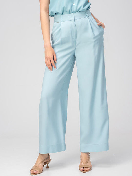 Meda Pantaloni Dama Palazzo Cu Talie Înaltă Fit Aqua