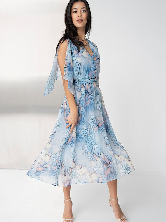 Loreta Sommer Midi Damenkleid Wickel Blau