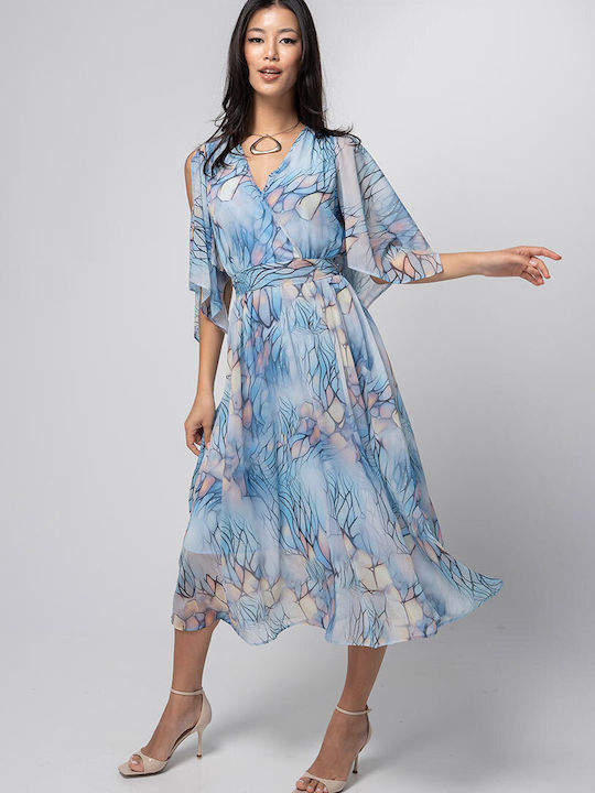 Loreta Sommer Midi Damenkleid Wickel Blau