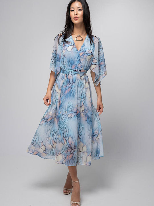 Loreta Sommer Midi Damenkleid Wickel Blau