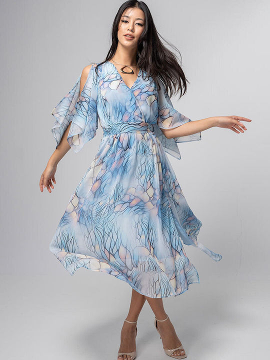 Loreta Sommer Midi Damenkleid Wickel Blau