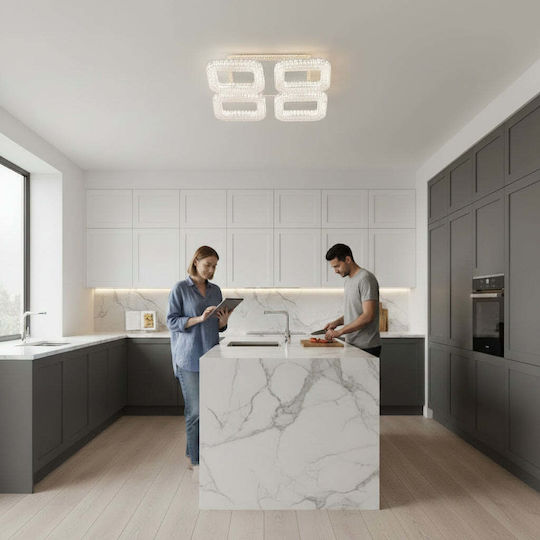 Alista Home Πλαφονιέρα Οροφής Λευκή με Ενσωματωμένο LED και Κρύσταλλα και Τηλεχειριστήριο