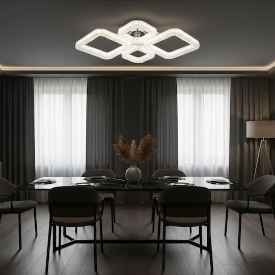 Alista Home Πλαφονιέρα Οροφής Λευκή με Ενσωματωμένο LED και Κρύσταλλα και Τηλεχειριστήριο