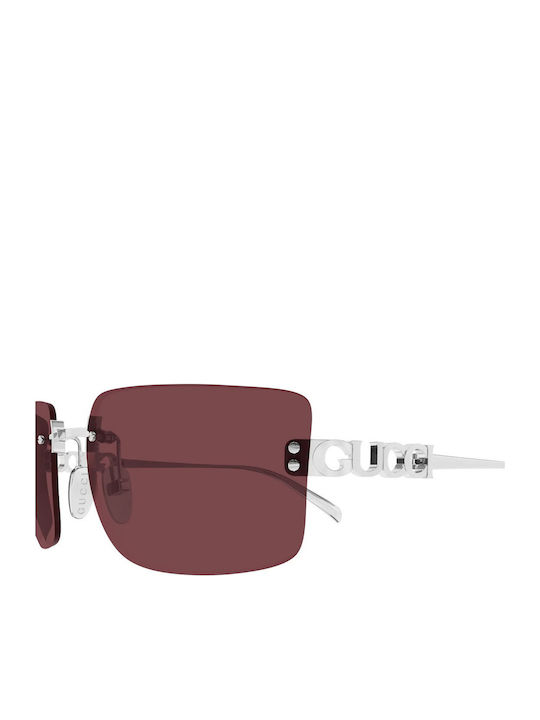 Gucci Unisex Sunglasses with Silver Metallic Frame and Silver Mirror Lens
