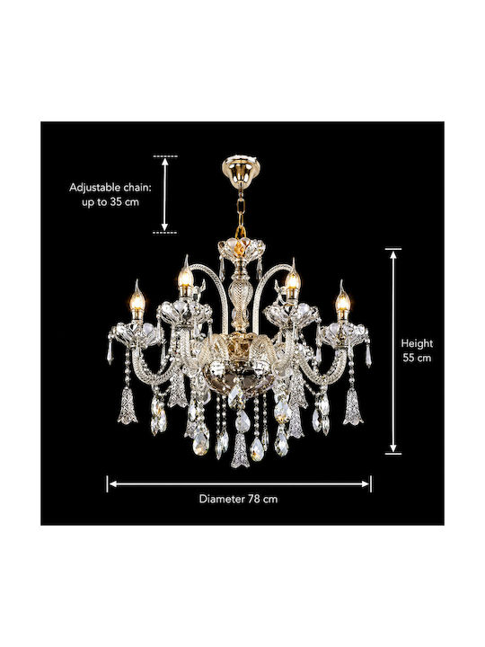 Alista Home Candelabru 6xE14 Ø68cm cu Cristale Argintii AT1CT-IM1P-HT2L-CC831/6WH