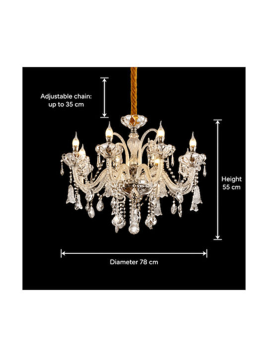 Alista Home Candelabru 8xE14 Ø78cm cu Cristale Argintii AT1CT-IM1P-HT2L-CC831/8WH