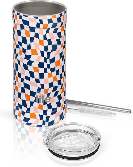 Ecolife Ecolife Thermosflasche Rostfreier Stahl / Aluminium / Kunststoff BPA-frei 500ml Farbe Quadrate mit Stroh