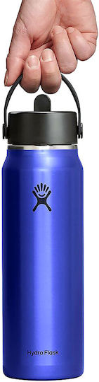 Hydro Flask Leichtes Wide Flex Thermosflasche Rostfreier Stahl / Aluminium 946ml Blau mit Stroh und Handgriff