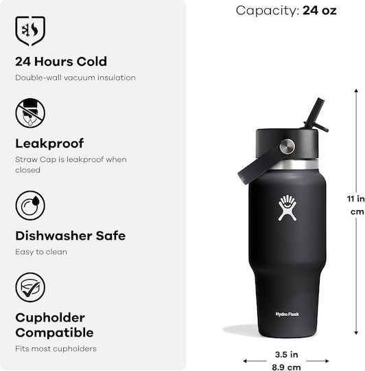 Hydro Flask Wide Flex Cap Бутилка Термос Неръждаема Стомана 710ml Flex Straw Cap Сламка Capri Blue с Сламка