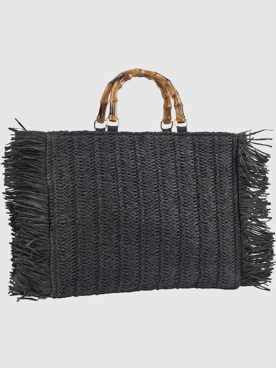 Verde Verde Ψάθινη Strandtasche Schwarz