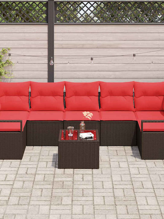 Garden & Outdoor Furniture Sets Living Room Set 8 Pieces Beige and Red with Pillows