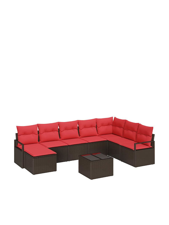 Garden & Outdoor Furniture Sets Living Room Set 9 Pieces Brown with Pillows