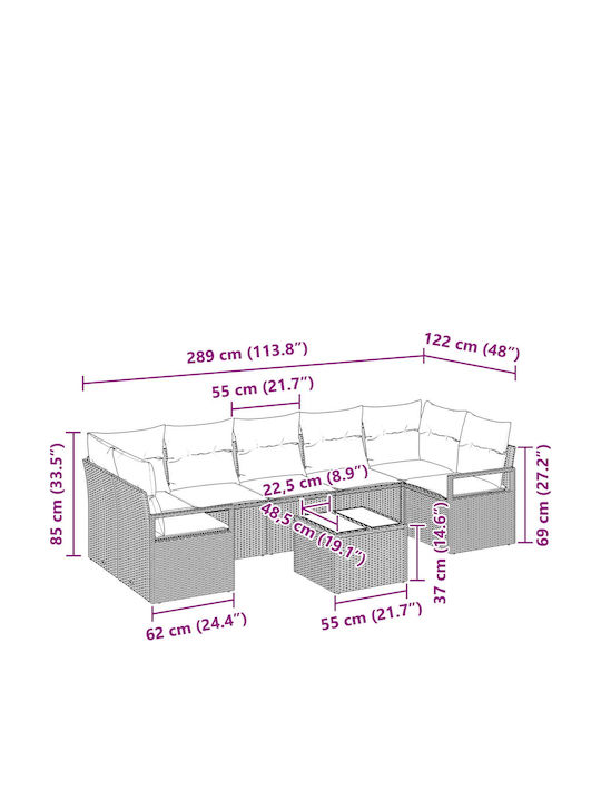 Garden & Outdoor Furniture Sets Living Room Set 8 Pieces Beige and Red with Pillows