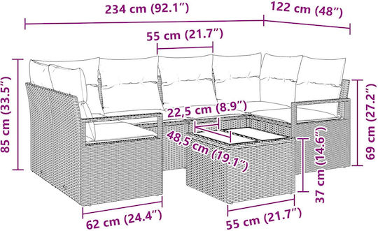 Garten- und Outdoor-Möbelsets Typsatz Wohnzimmer 7 Stück Beige mit Kissen