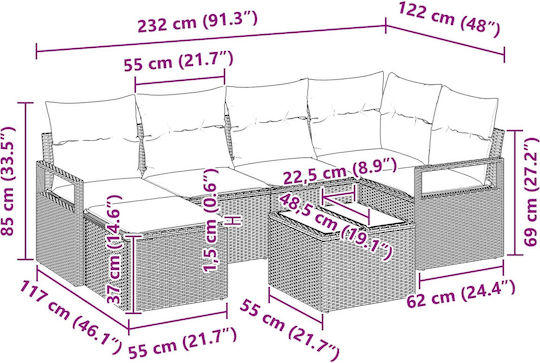 Garden & Outdoor Furniture Sets Living Room Set 7 Pieces Brown with Pillows