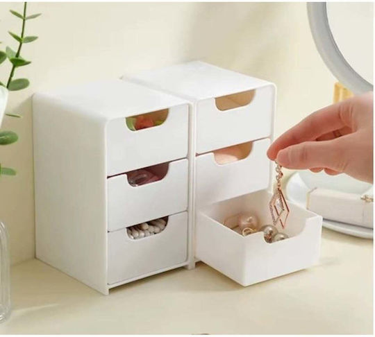 Stewehome Set 2 Piese Mini Organizator Cu 3 Sertare Organizator Multifuncțional Pentru Bijuterii Accesorii Alb