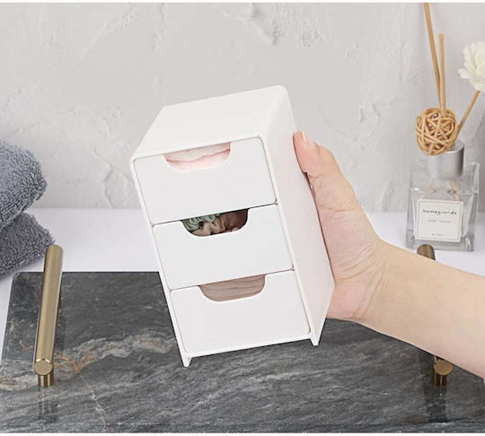 Stewehome Mini Organizator 3 Sertare Bijuterii Accesorii Albe