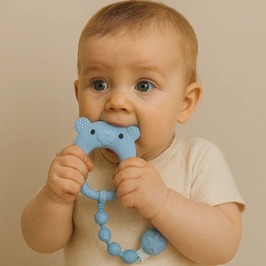Baby Cloud Schnullerzubehör Clip mit Perlen aus Silikon Hellblau