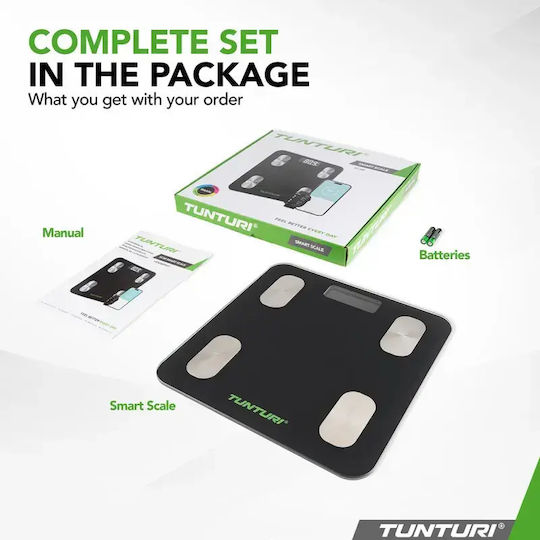 Tunturi Smart Badezimmerwaage 180kg mit Bluetooth Schwarze 14TUSSP001