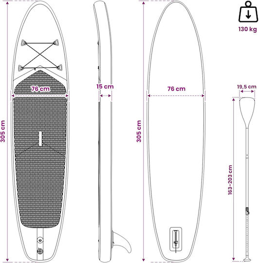 vidaXL Φουσκωτή Σανίδα SUP με Μήκος 3.05m Μπλε