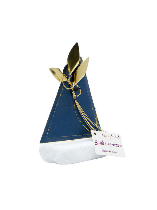 Epilekton-art 02-591 Handmade Tabletop Decor Triangle Medium Blue 3 Elm Leaves Gold 11x9