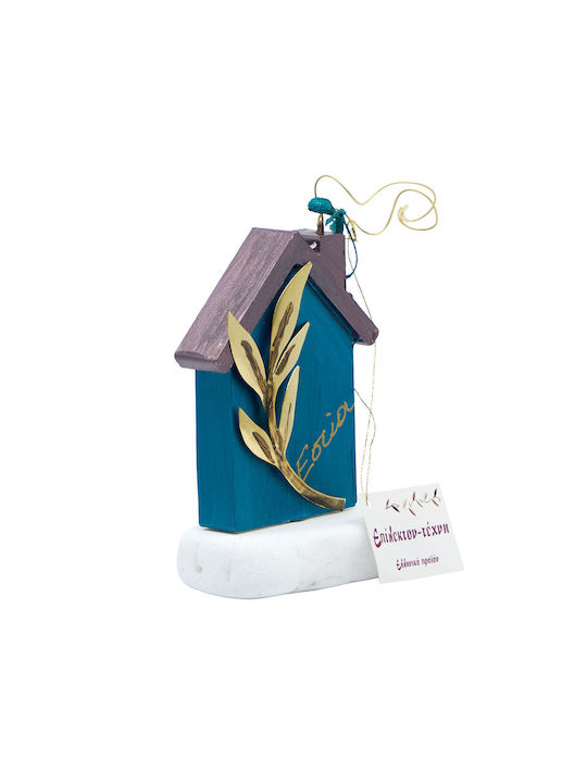 Epilekton-art 07-744 Handmade Tabletop Decor – Large House Petrol Olive Branch 15x10