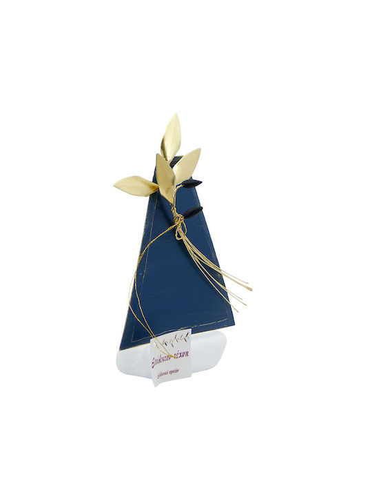Epilekton-art 02-590 Handmade Tabletop Decor Triangle Large Blue 4 Leaves Olive Gold 12x10