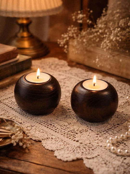 SteweHome Set of Wooden Candle Holders in Brown Colour 5x7cm 2 Pieces