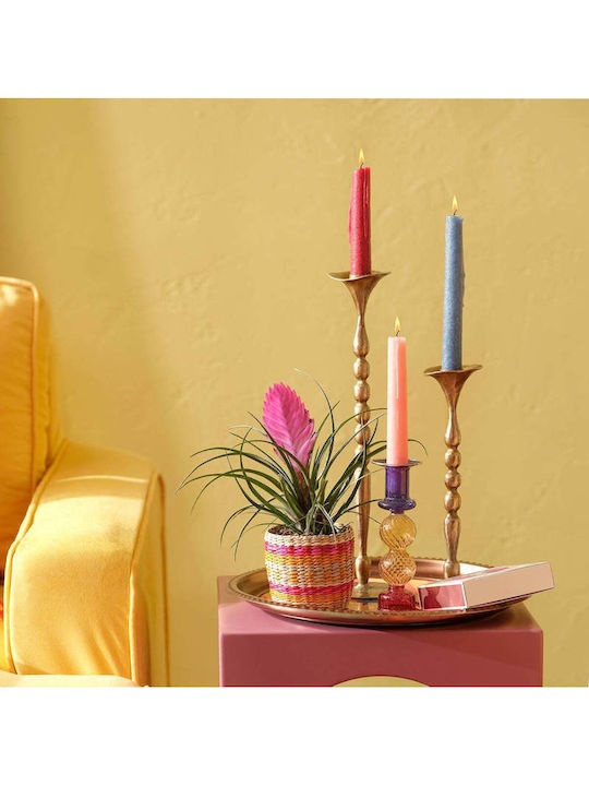 SteweHome Metal Candle Holder In Yellow Colour 9x26x9cm