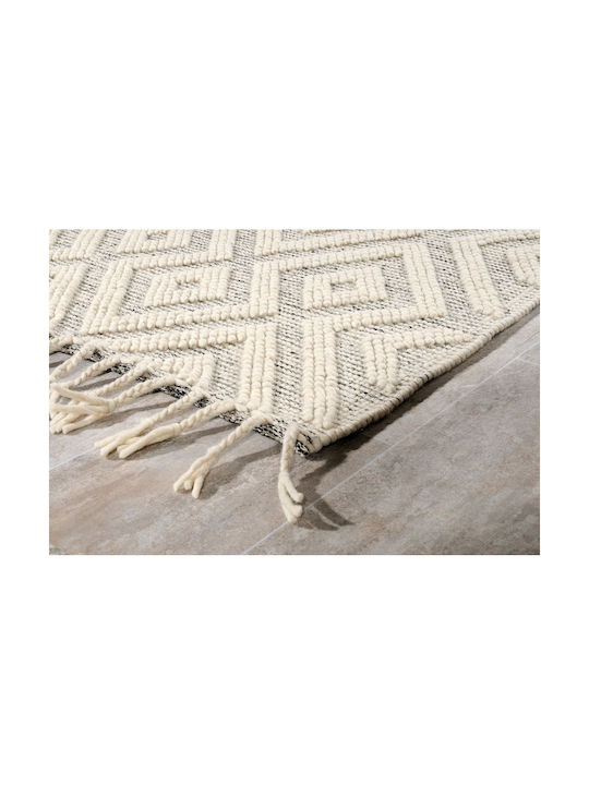 Tzikas Carpets Nomad 55157 Covor Handmade Coridor Din Lână Cu Franjuri Alb 80x150cm
