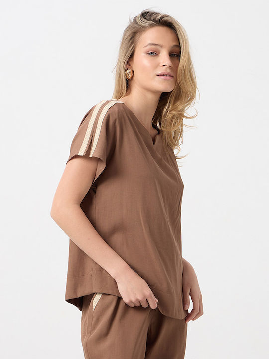 Women's Short Sleeve Brown Blouse