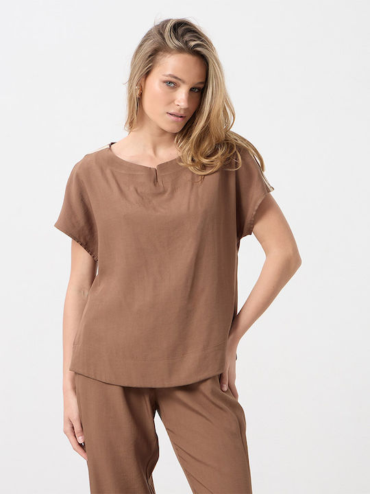 Women's Short Sleeve Brown Blouse