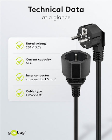 Microconnect Extension Cable Cord 3 x 1.5mm²/10m Black